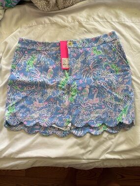 Lilly Pulitzer Light Blue Scalloped Hem Printed Skort with Pink and Lime Accents